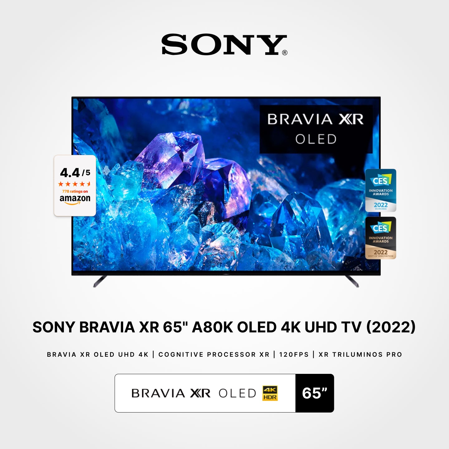 SONY 65" BRAVIA XR A80K OLED 4K Ultra HD Smart Google TV (2022)